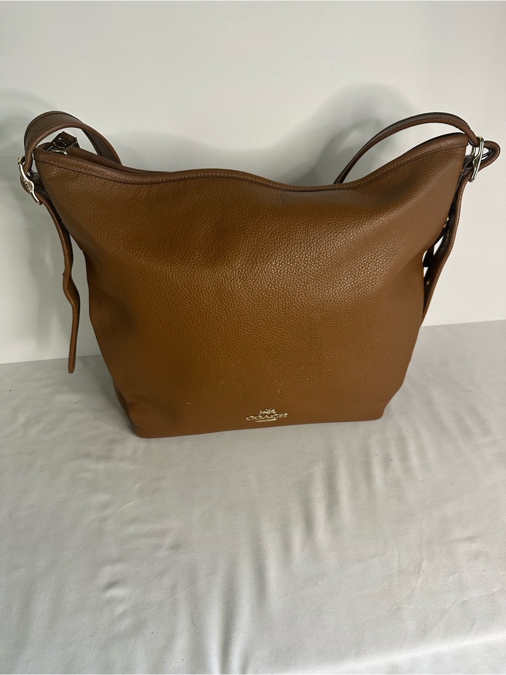 Coach F35775 Duffelette Pebble Leather Shoulder Bag in Cognac